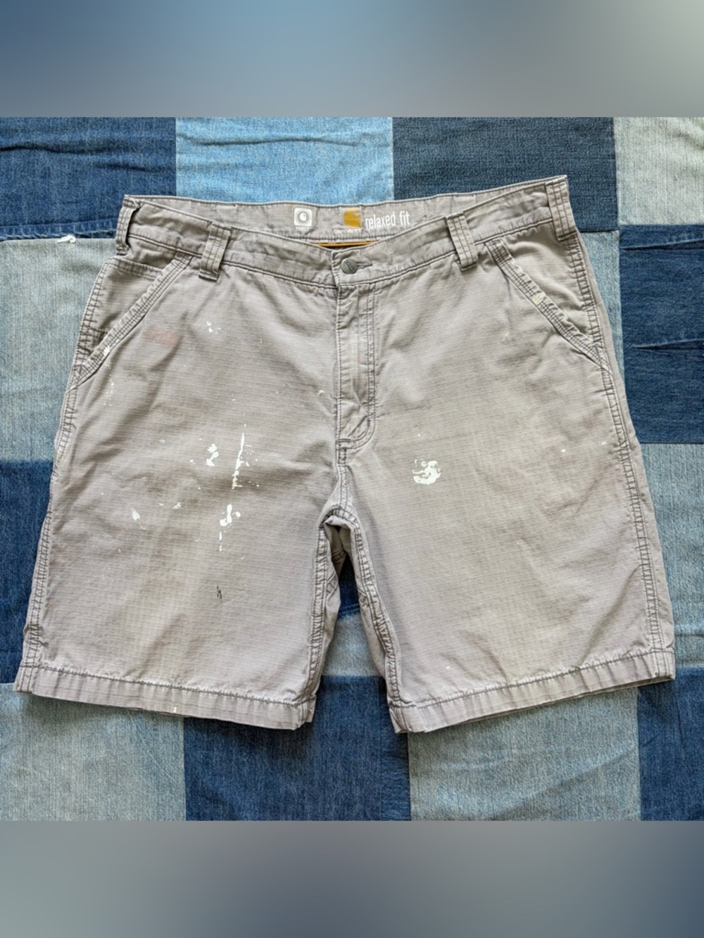 Carhartt Grey Paint Splatter Carpenter Shorts Distressed 37x9